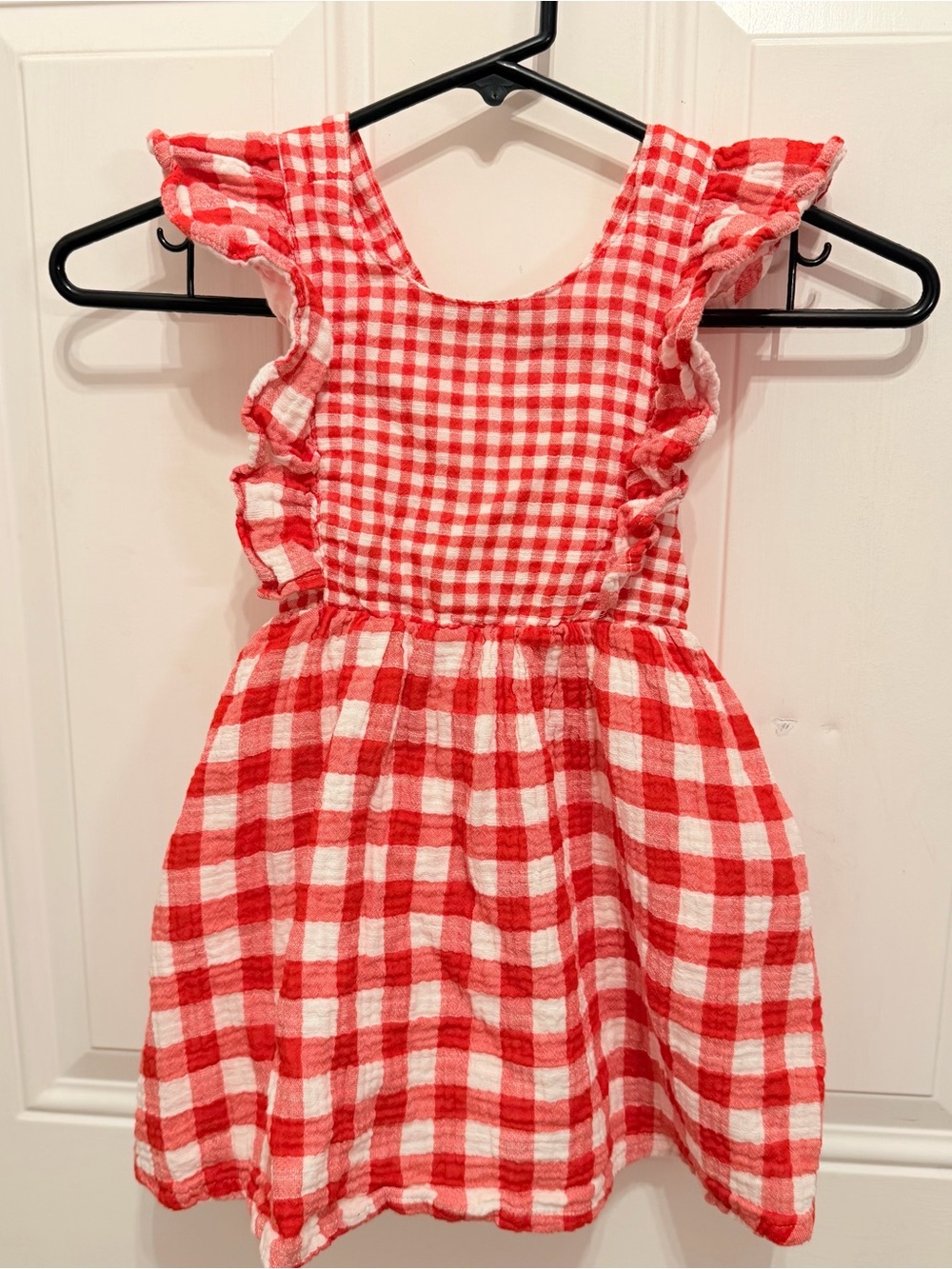 Cat & Jack Red & White Gingham Ruffle-Sleeve Dress